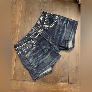 Miss Me Dark Wash Studded Denim Shorts Size 25 JP5135SHU